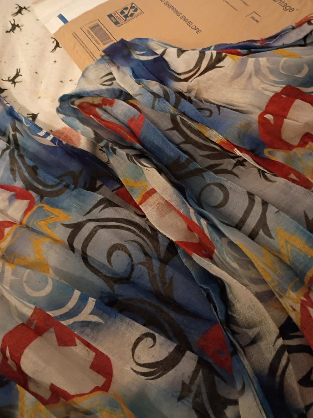Blue Multi-Color Floral & Swirl Lightweight Wrap Scarf